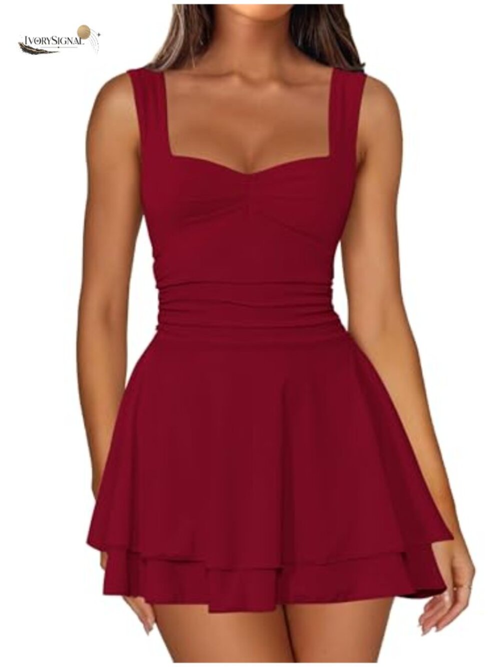 Women's Sleeveless Square Neck Mini Corset Dress A-Line Ruffle Hem Night Out